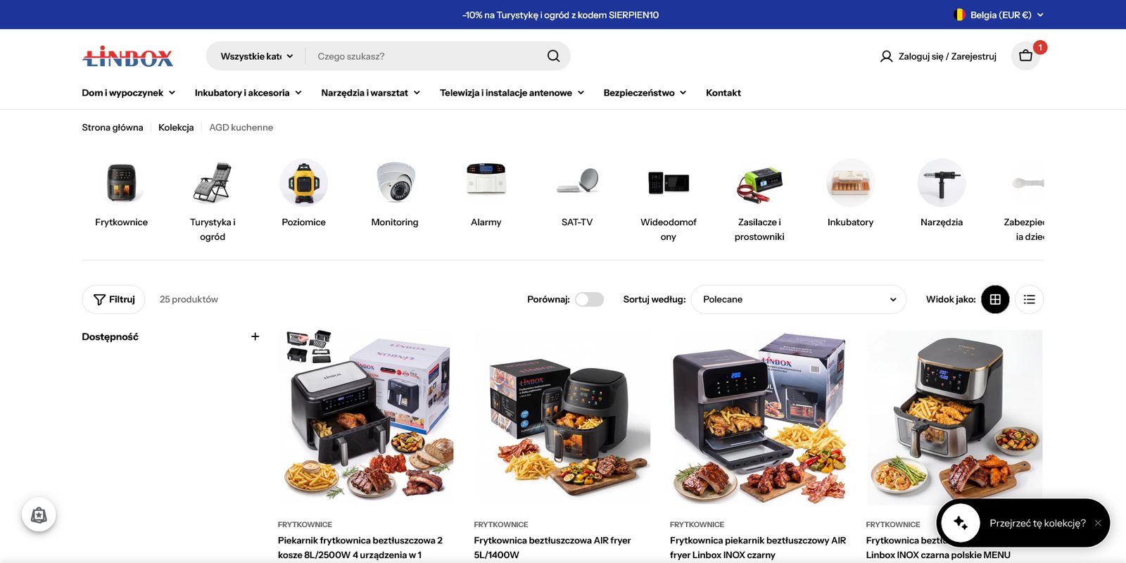 Sklep Linbox: kategorie i lista frytkownic
